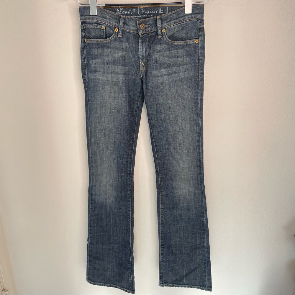 Levi's Capital E Swank Low Slim Boot Jeans Womens Size 26 Dark Wash Blue Denim